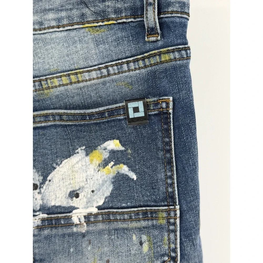 Demolition Kids Size 18 Blue Distressed Paint Splatter Skinny Jeans Streetwear